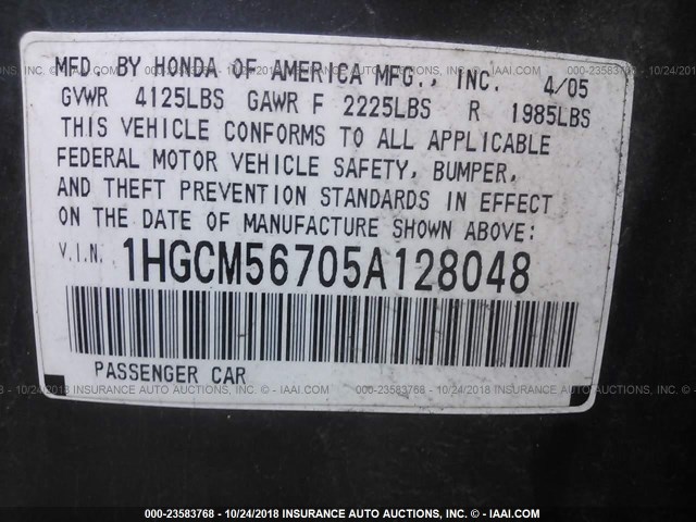 1HGCM56705A128048 - 2005 HONDA ACCORD EX BLUE photo 9