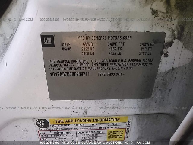 1G1ZK57B78F289711 - 2008 CHEVROLET MALIBU LTZ 白色 照片 9