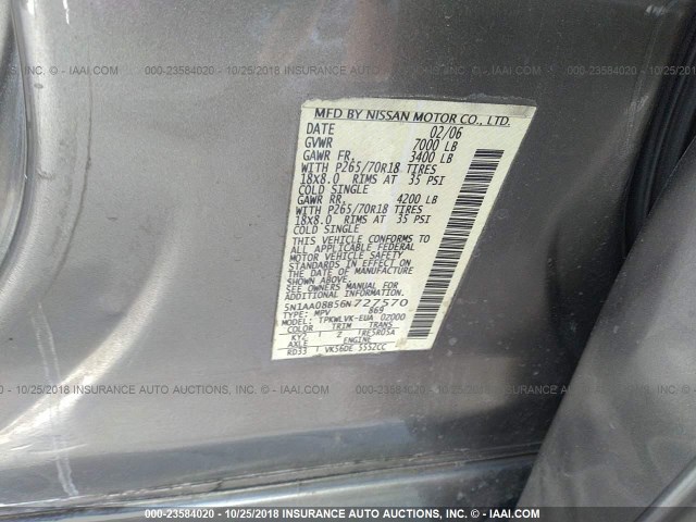 5N1AA08B56N727570 - 2006 NISSAN ARMADA SE/LE GOLD photo 9