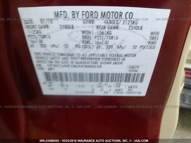 1FMCU9EG6AKB66035 - 2010 FORD ESCAPE LIMITED RED photo 9