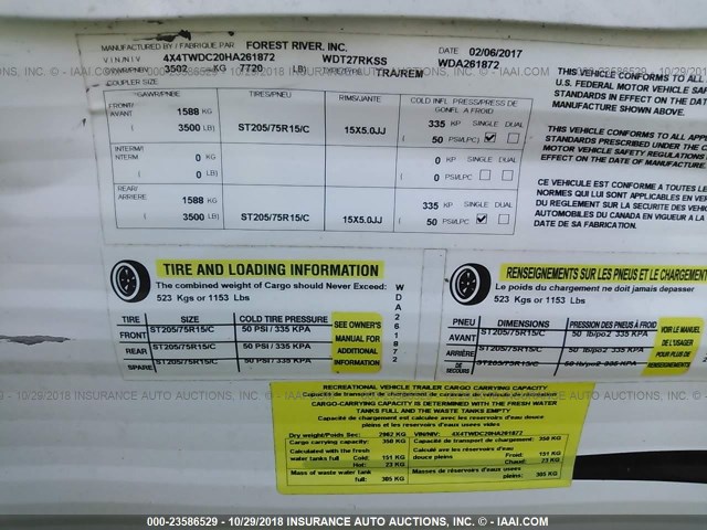 4X4TWDC20HA261872 - 2017 FOREST RIVER OTHER  Unknown photo 9