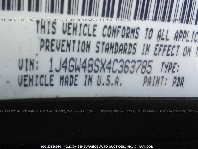 1J4GW48SX4C363785 - 2004 JEEP GRAND CHEROKEE LAREDO/COLUMBIA/FREEDOM 灰色 照片 9