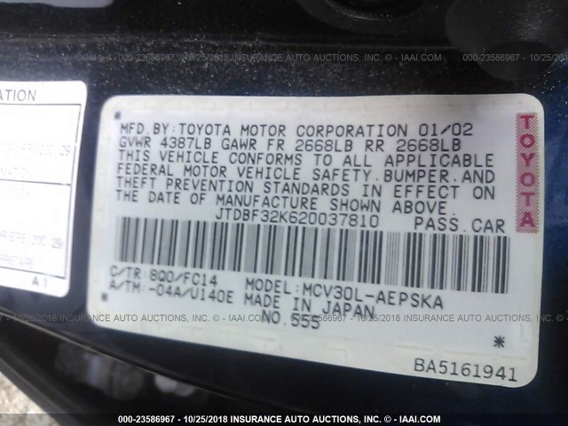 JTDBF32K620037810 - 2002 TOYOTA CAMRY LE/XLE/SE 蓝色 照片 9