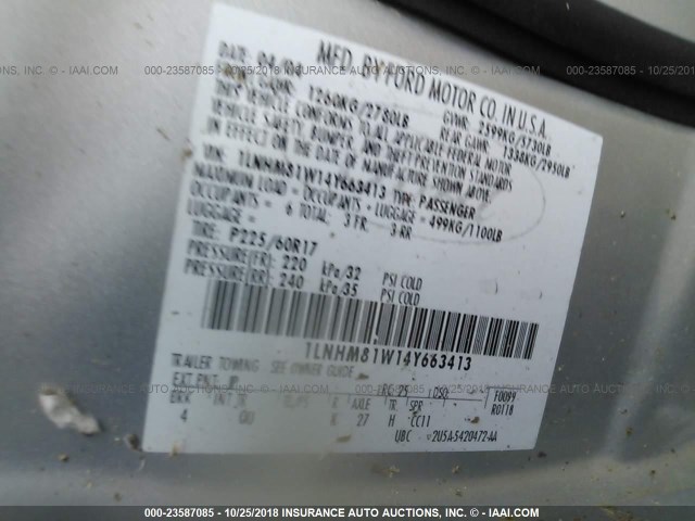 1LNHM81W14Y663413 - 2004 LINCOLN TOWN CAR EXECUTIVE/SIGNATURE Plata foto 9