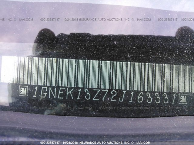 1GNEK13Z72J163331 - 2002 CHEVROLET TAHOE K1500 BLACK photo 9