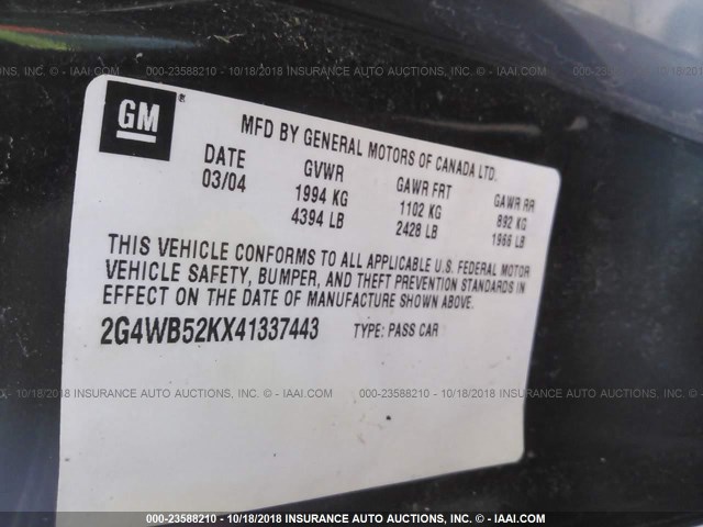 2G4WB52KX41337443 - 2004 BUICK REGAL LS GREEN photo 9