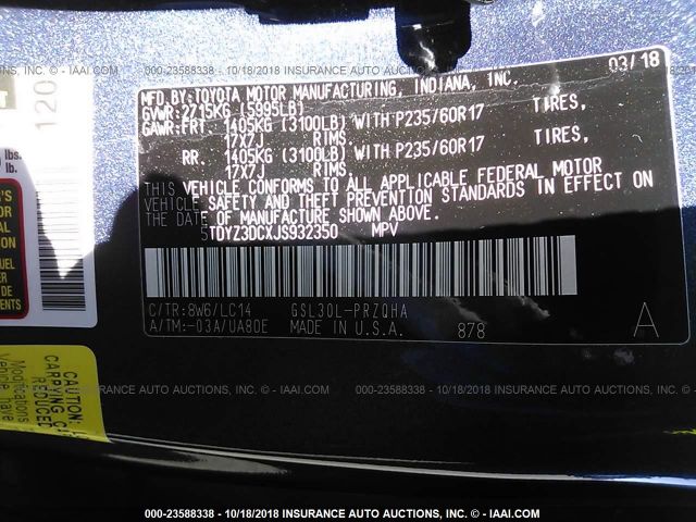 5TDYZ3DCXJS932350 - 2018 TOYOTA SIENNA XLE/XLE PREMIUM/LIMITED/L ლურჯი ფოტო 9