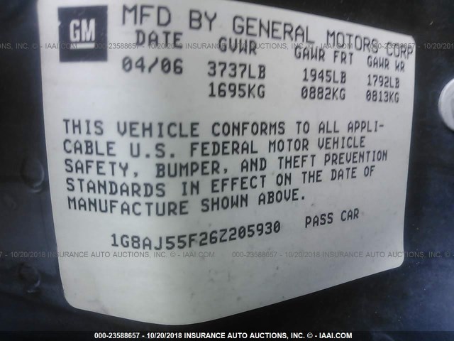 1G8AJ55F26Z205930 - 2006 SATURN ION LEVEL 2 红色 照片 9