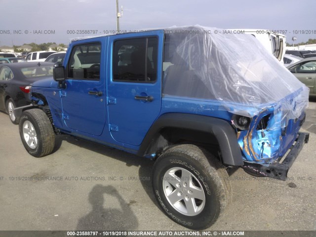 1C4BJWDGXGL123104 - 2016 JEEP WRANGLER UNLIMITE SPORT BLUE photo 3