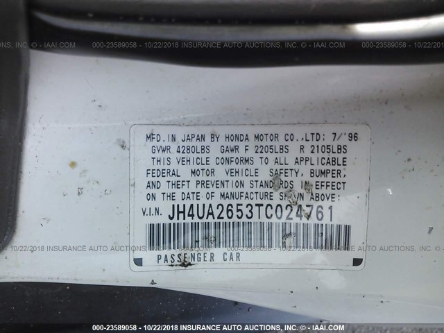 JH4UA2653TC024761 - 1996 ACURA 2.5TL WHITE photo 9