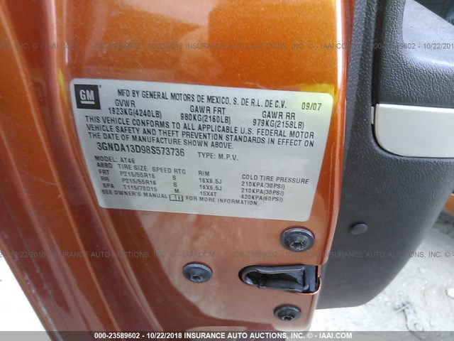 3GNDA13D98S573736 - 2008 CHEVROLET HHR LS Naranja foto 9