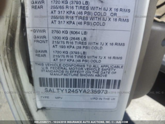 SALTY1245YA235973 - 2000 LAND ROVER DISCOVERY II  Սպիտակ լուսանկար 9