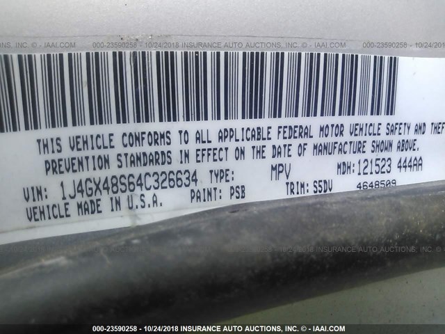 1J4GX48S64C326634 - 2004 JEEP GRAND CHEROKEE LAREDO/COLUMBIA/FREEDOM 银色 照片 9