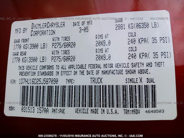 1D7HU16D25J587090 - 2005 DODGE RAM 1500 ST/SLT ORANGE photo 9