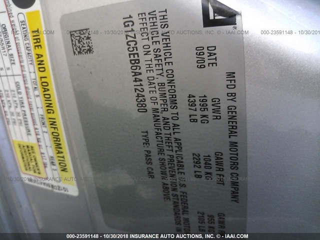 1G1ZC5EB6A4124380 - 2010 CHEVROLET MALIBU 1LT SILVER photo 9