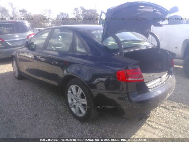 WAULF78K09N052896 - 2009 AUDI A4 2.0T QUATTRO BLUE photo 3