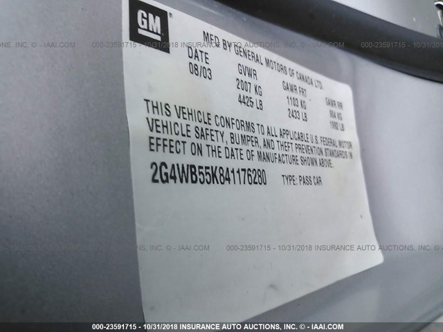 2G4WB55K841176280 - 2004 BUICK REGAL LS SILVER photo 9