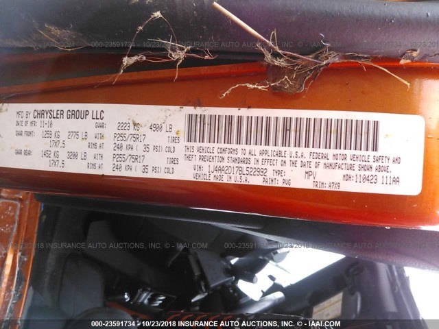 1J4AA2D17BL522992 - 2011 JEEP WRANGLER SPORT Նարնջագույն լուսանկար 9