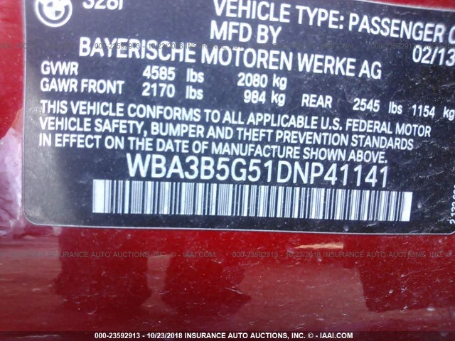 WBA3B5G51DNP41141 - 2013 BMW 328 XI SULEV RED photo 9