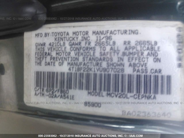 4T1BF22K1VU907028 - 1997 TOYOTA CAMRY CE/LE/XLE 绿色 照片 9