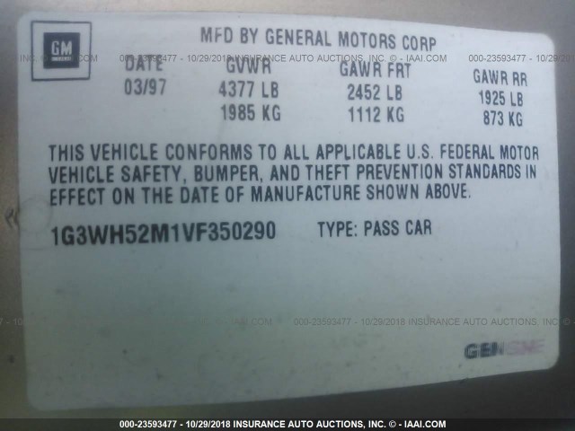 1G3WH52M1VF350290 - 1997 OLDSMOBILE CUTLASS SUPREME SL 香槟色 照片 9