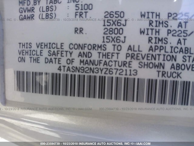 4TASN92N3YZ672113 - 2000 TOYOTA TACOMA XTRACAB PRERUNNER ვერცხლისფერი ფოტო 9