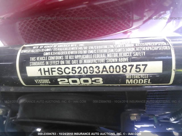 1HFSC52093A008757 - 2003 HONDA VT1300 S RED photo 10