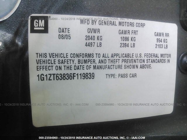 1G1ZT63836F119839 - 2006 CHEVROLET MALIBU MAXX LT GRAY photo 9