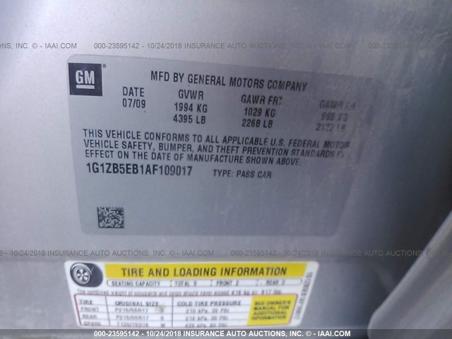 1G1ZB5EB1AF109017 - 2010 CHEVROLET MALIBU LS Gümüş foto 9