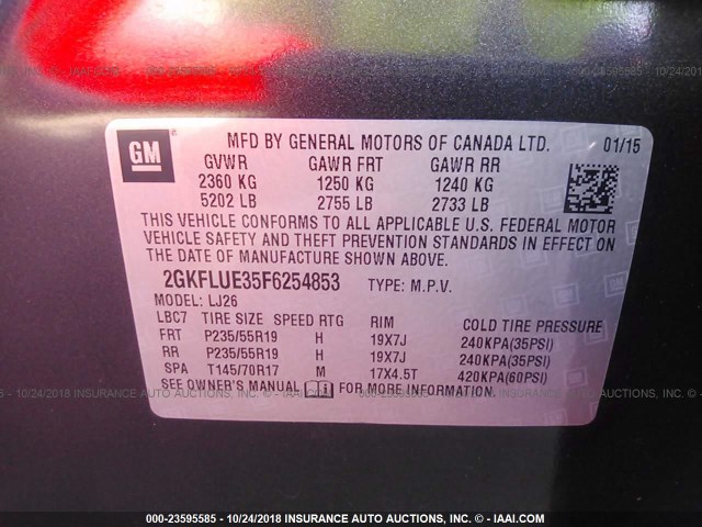 2GKFLUE35F6254853 - 2015 GMC TERRAIN DENALI GRAY photo 9