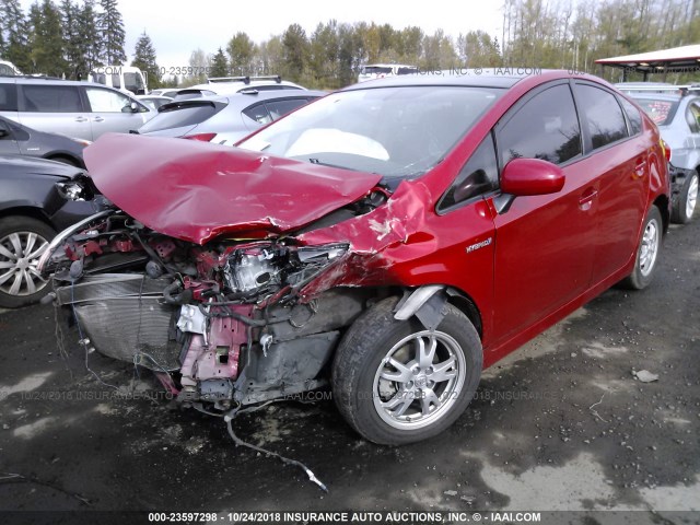 JTDKN3DU4A0047168 - 2010 TOYOTA PRIUS RED photo 2