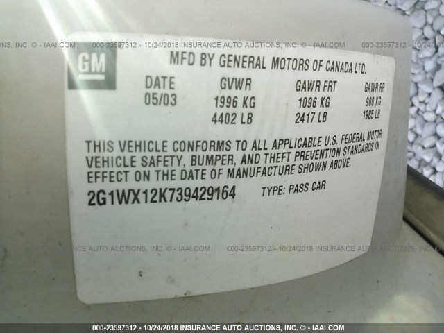 2G1WX12K739429164 - 2003 CHEVROLET MONTE CARLO SS თეთრი ფოტო 9