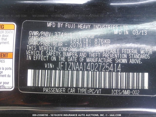 JF1ZNAA14D2725414 - 2013 TOYOTA SCION FR-S BLACK photo 9