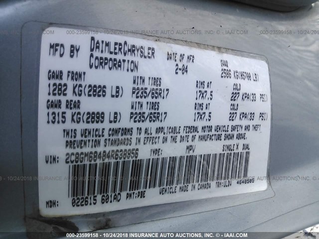 2C8GM68484R638956 - 2004 CHRYSLER PACIFICA 浅蓝色 照片 9