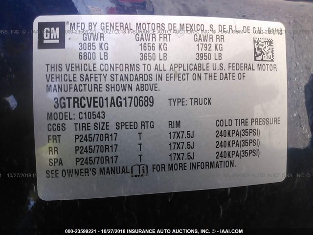 3GTRCVE01AG170689 - 2010 GMC SIERRA C1500 SLE BLUE photo 9