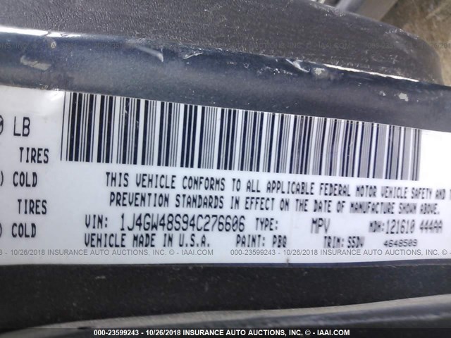 1J4GW48S94C276606 - 2004 JEEP GRAND CHEROKEE LAREDO/COLUMBIA/FREEDOM 蓝色 照片 9