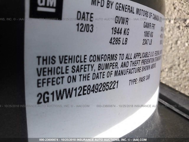 2G1WW12E849285221 - 2004 CHEVROLET MONTE CARLO LS ნაცრისფერი ფოტო 9