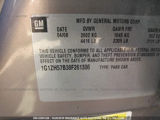 1G1ZH57B38F261306 - 2008 CHEVROLET MALIBU 1LT BROWN photo 9