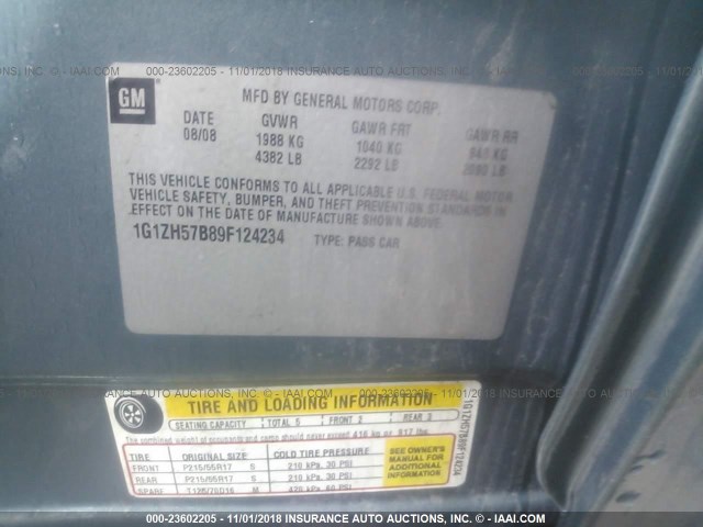 1G1ZH57B89F124234 - 2009 CHEVROLET MALIBU 1LT GREEN photo 9