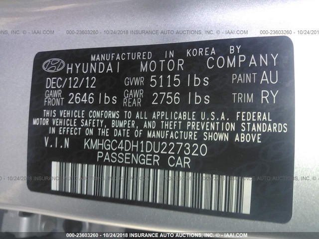 KMHGC4DH1DU227320 - 2013 HYUNDAI GENESIS 5.0L SILVER photo 9