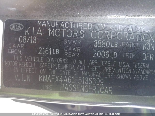 KNAFX4A61E5136399 - 2014 KIA FORTE LX BROWN photo 9