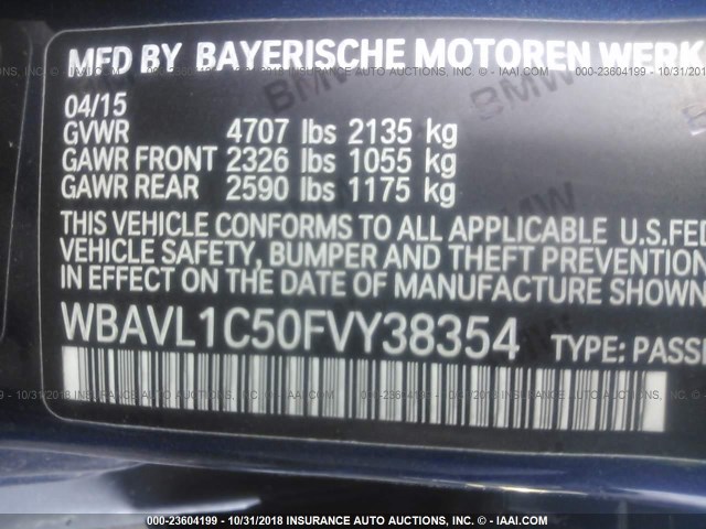 WBAVL1C50FVY38354 - 2015 BMW X1 XDRIVE28I BLUE photo 9