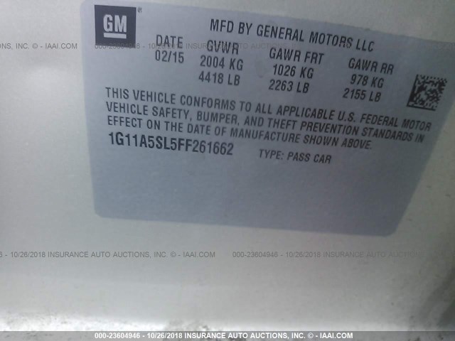 1G11A5SL5FF261662 - 2015 CHEVROLET MALIBU LS 米色 照片 9