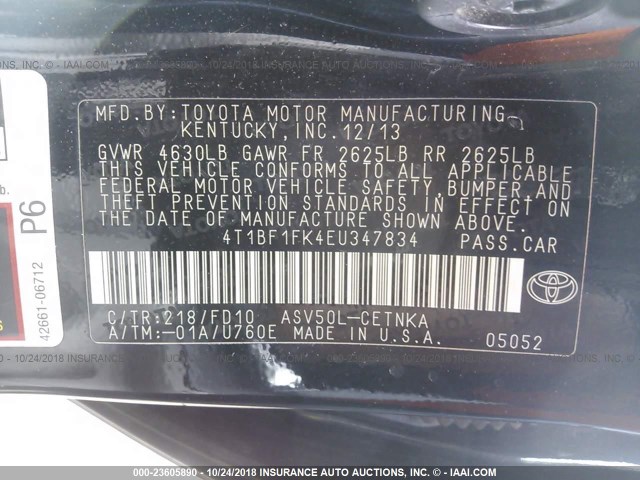 4T1BF1FK4EU347834 - 2014 TOYOTA CAMRY L/SE/LE/XLE Qara foto 9
