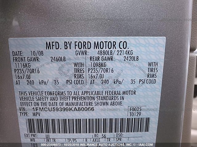 1FMCU59399KA80066 - 2009 FORD ESCAPE HYBRID SILVER photo 9