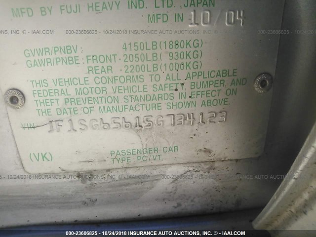 JF1SG65615G734123 - 2005 SUBARU FORESTER 2.5XS ვერცხლისფერი ფოტო 9