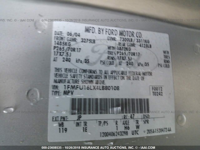 1FMFU16LX4LB80108 - 2004 FORD EXPEDITION XLT SILVER photo 9