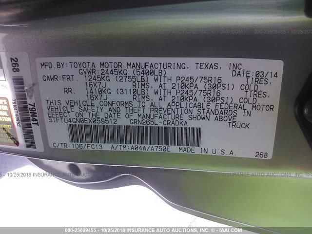 5TFTU4GN0EX059512 - 2014 TOYOTA TACOMA PRERUNNER ACCESS CAB SILVER photo 9