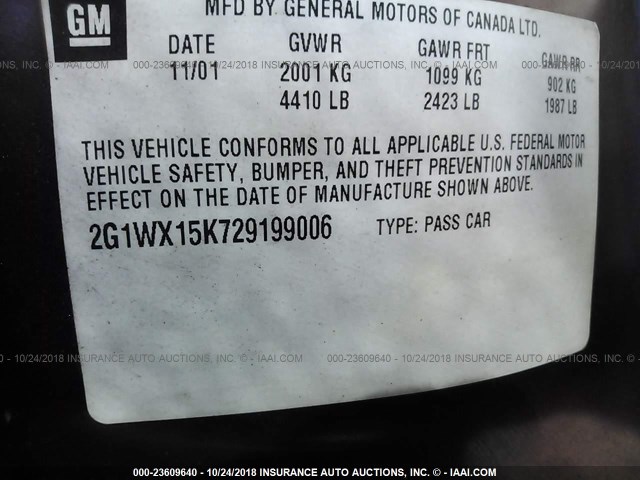 2G1WX15K729199006 - 2002 CHEVROLET MONTE CARLO SS იასამნისფერი ფოტო 9