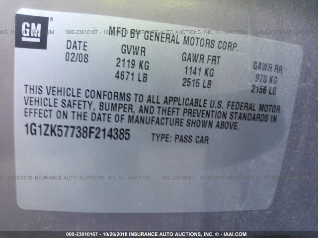 1G1ZK57738F214385 - 2008 CHEVROLET MALIBU LTZ 棕色 照片 9